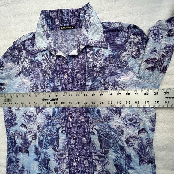 David Cline Womens Long Sleeve Button-Up Shirt Medium Ink Blue/Purple Floral - Picture 7 of 9